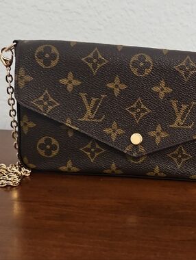 Louis Vuitton Pochette Felicie Monogram Brown and Gold Chain Crossbody
